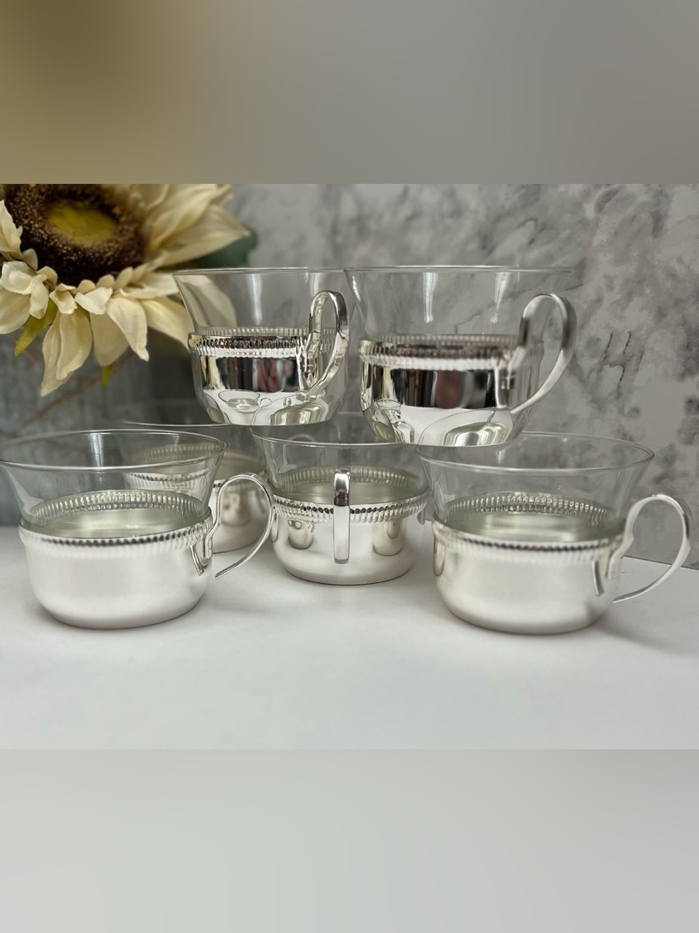 Set of 6 Vintage BMF W. Germany Silverplated Tea Glasses, Espresso Cups